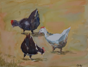 Art - Painting - Chickens